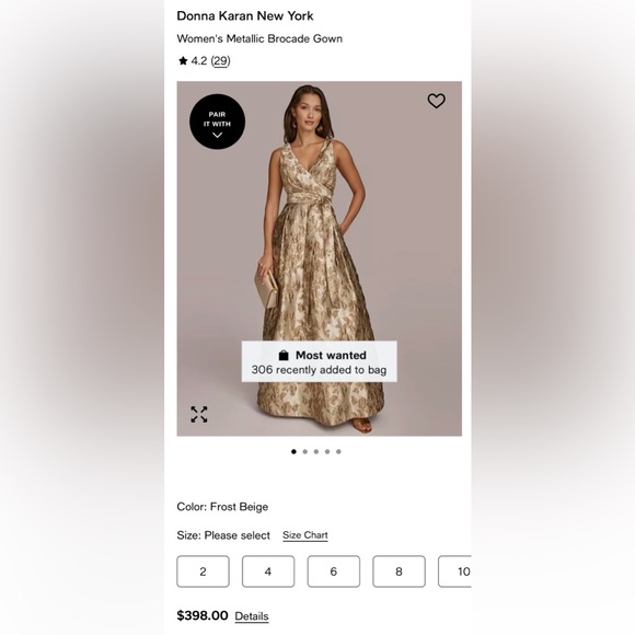 Donna Karan New York metallic brocade sleeveless wrap effect ball gown size 2 - Picture 2 of 8